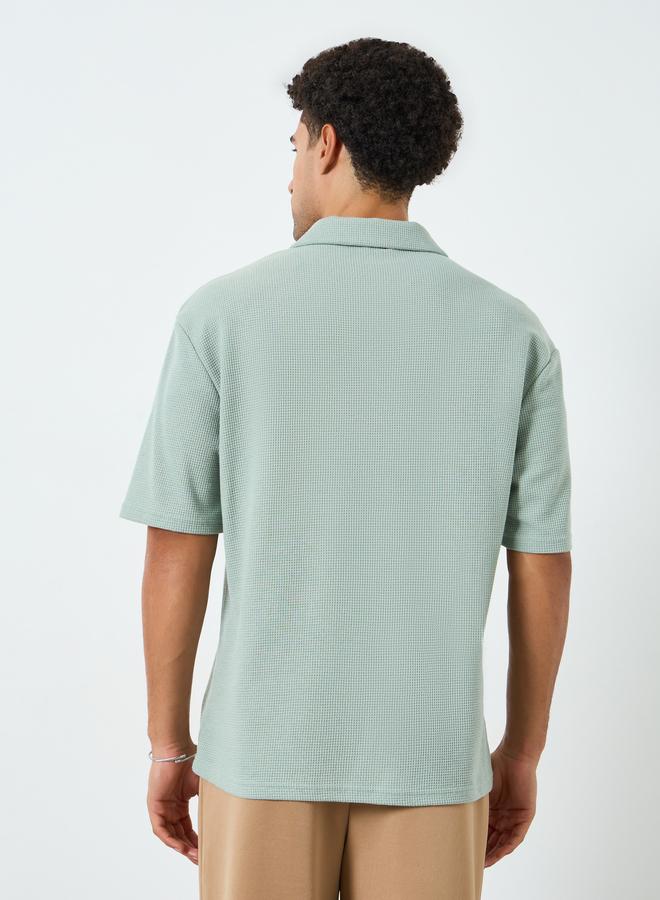 Styli Men Waffle Knit Quarter Zip Oversized Polo - Image 4